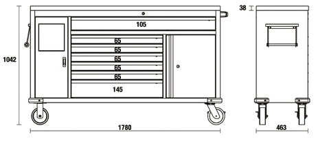 Work Station Roller Cab with 7 Drawers and Built-In Waste Bin - BetaC45PRO C45PRO MWS/X - Image 2