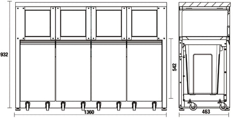 Fixed Sorted Waste Collection Module with Stainless Steel Worktop and 4 Containers for Workshop - BetaC45PRO C45PRO RD/X - Image 2