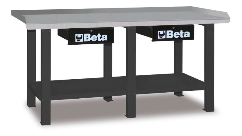 Workbench with Painted Sheet Metal Worktop, 1200kg Capacity, Lockable Drawers - Beta Tools C56-R - Image 2