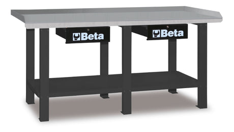 Workbench with Painted Sheet Metal Worktop, 1200kg Capacity, Lockable Drawers - Beta Tools C56-R - Image 2