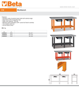Workbench with Painted Sheet Metal Worktop, 1200kg Capacity, Lockable Drawers - Beta Tools C56-R - Image 6