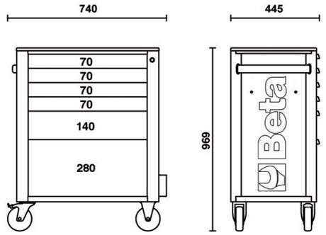 Mobile Roller Cab 6 Drawers Reinforced Worktop 800kg Capacity - Beta Tools RSC24/6-N - Image 2