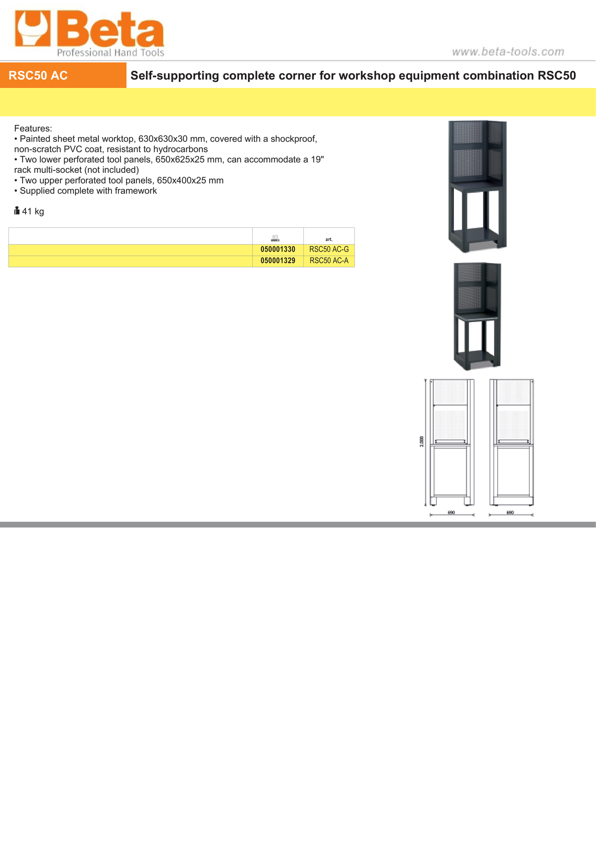 Self-Supporting Complete Corner for RSC50, 630x630mm Worktop, Shockproof PVC Coat, Includes 2 Lower Panels 650x625mm, 2 Upper Panels 650x400mm, Complete Framework - BetaRSC50 RSC50 AC-G - Image 4