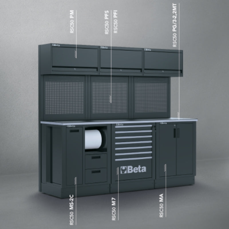 Workshop Equipment Combination RSC50 with 2.240mm Worktop, Drawers, Cabinets, and Tool Panels - BetaRSC50 RSC50 E - Image 2