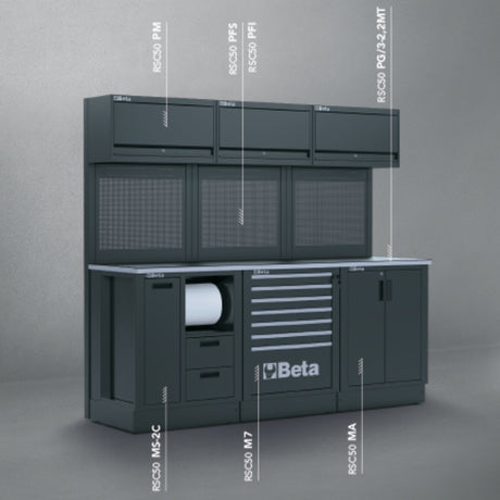 Workshop Equipment Combination RSC50 with 2.240mm Worktop, Drawers, Cabinets, and Tool Panels - BetaRSC50 RSC50 E - Image 2