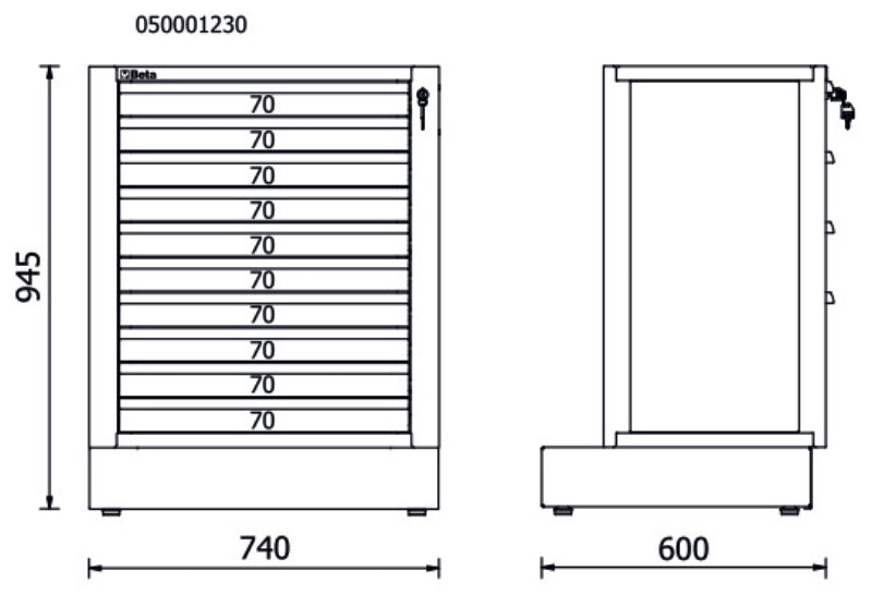 Fixed Module with 10 Drawers for RSC50, 588x367mm, Central Lock, Adjustable Feet - BetaRSC50 RSC50 M10 - Image 2