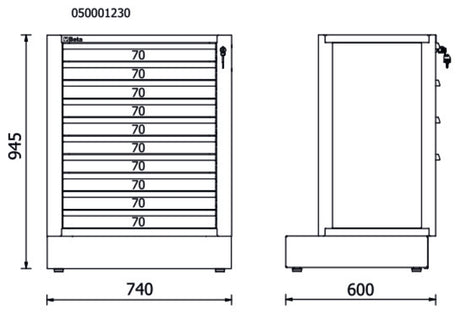 Fixed Module with 10 Drawers for RSC50, 588x367mm, Central Lock, Adjustable Feet - BetaRSC50 RSC50 M10 - Image 2