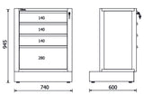Fixed Module with 4 Drawers for RSC50, 588x367mm, Central Lock, Adjustable Feet - BetaRSC50 RSC50 M4 - Image 2