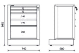 Fixed Module with 5 Drawers for RSC50, 588x367mm, Central Lock, Adjustable Feet - BetaRSC50 RSC50 M5 - Image 2