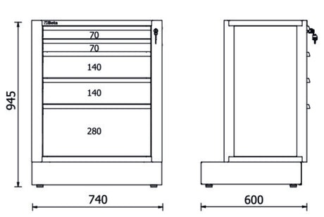 Fixed Module with 5 Drawers for RSC50, 588x367mm, Central Lock, Adjustable Feet - BetaRSC50 RSC50 M5 - Image 2