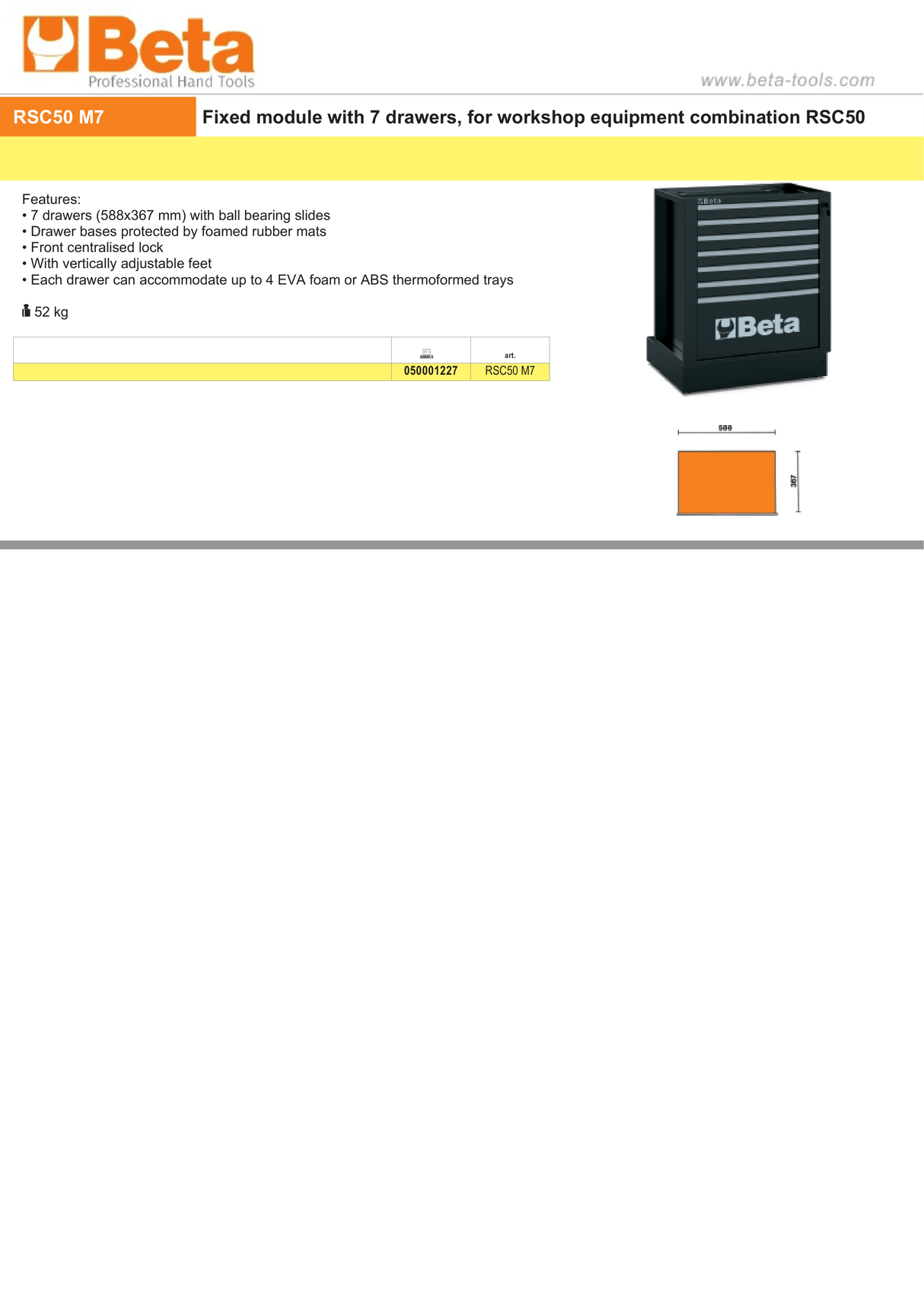 Fixed Module with 7 Drawers for RSC50, 588x367mm, Central Lock, Adjustable Feet - BetaRSC50 RSC50 M7 - Image 4