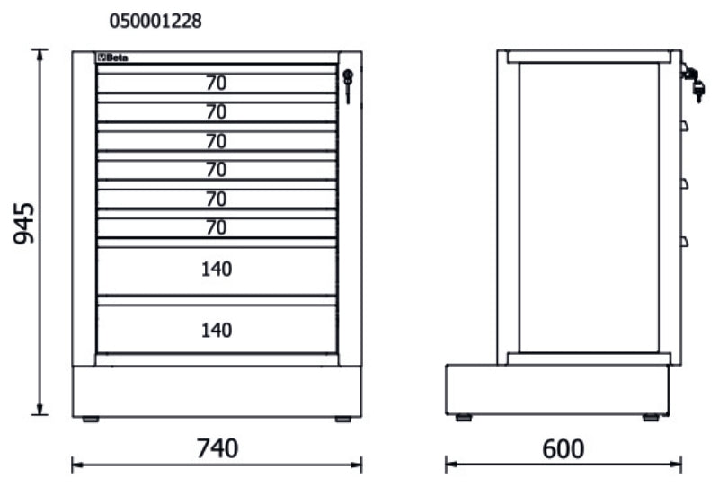 Fixed Module with 8 Drawers for RSC50, 588x367mm, Central Lock, Adjustable Feet - BetaRSC50 RSC50 M8 - Image 2