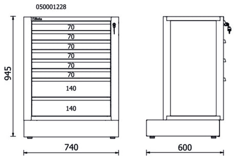 Fixed Module with 8 Drawers for RSC50, 588x367mm, Central Lock, Adjustable Feet - BetaRSC50 RSC50 M8 - Image 2