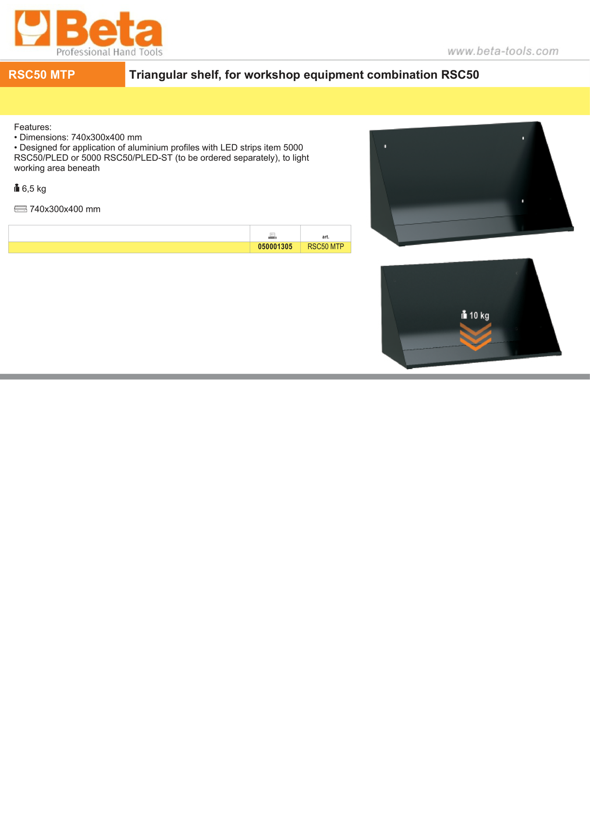 Triangular Shelf for RSC50, 740x300x400mm, Compatible with LED Strip Profiles - BetaRSC50 RSC50 MTP - Image 3