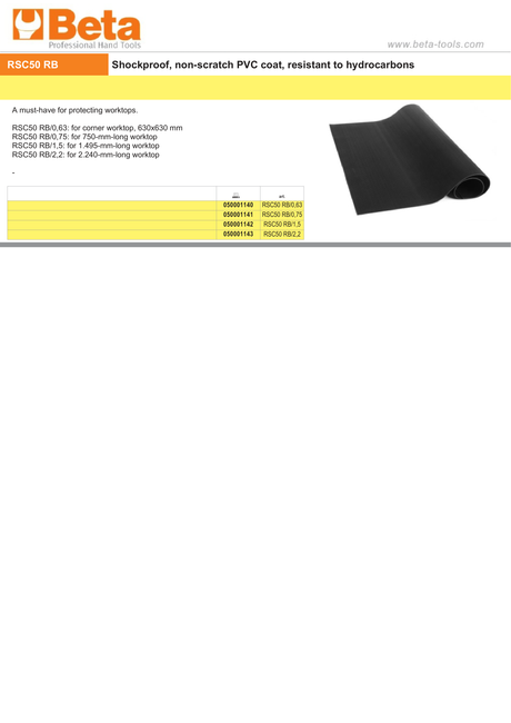 Shockproof Non-Scratch PVC Coat for RSC50 Worktops 630mm - 2.240mm - BetaRSC50 RSC50 RB/2,2 - Image 2