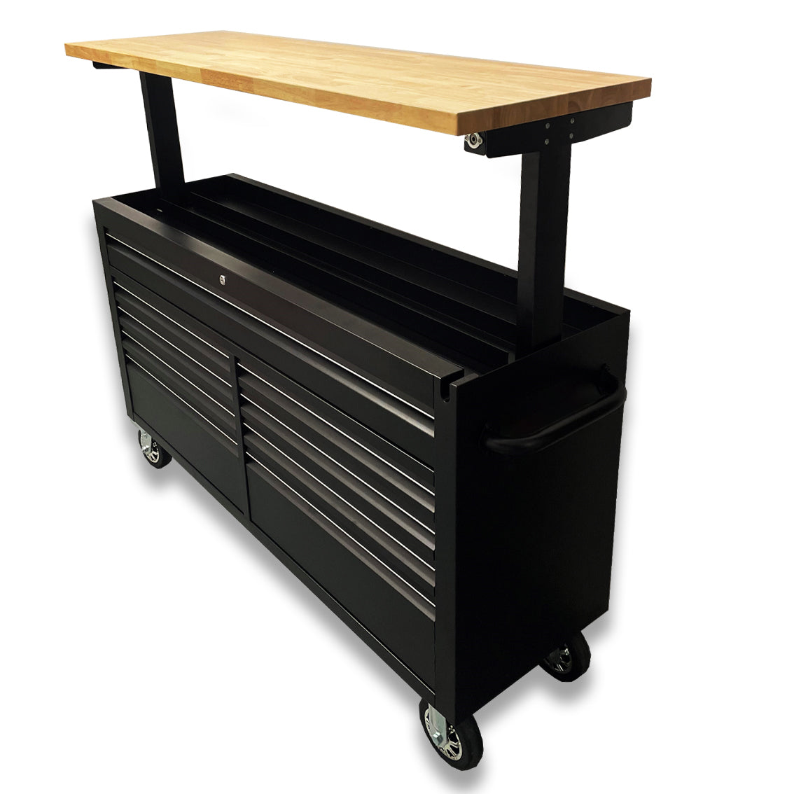 61" Adjustable Height Black Powder Coated Steel 9 Drawer Tool Chest