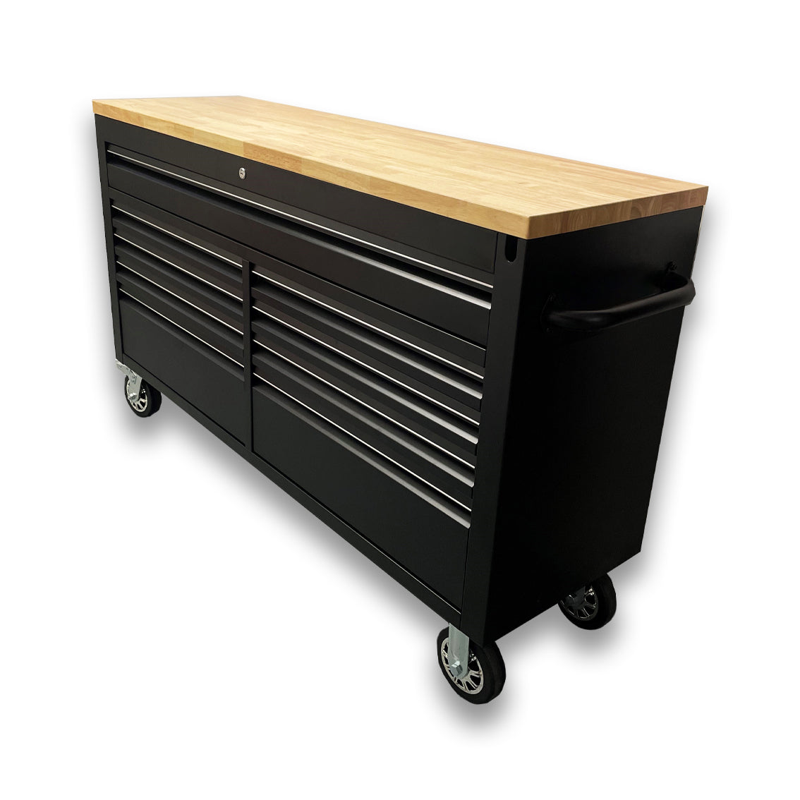 61" Adjustable Height Black Powder Coated Steel 9 Drawer Tool Chest